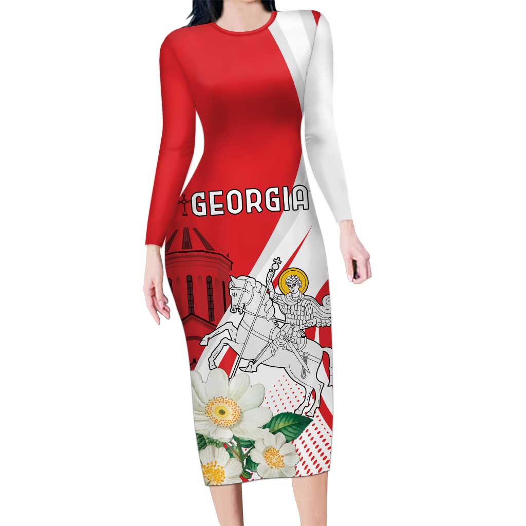 Personalized Georgia Independence Restoration Day Long Sleeve Bodycon Dress Dzala Ertobashia Rosa Laevigata