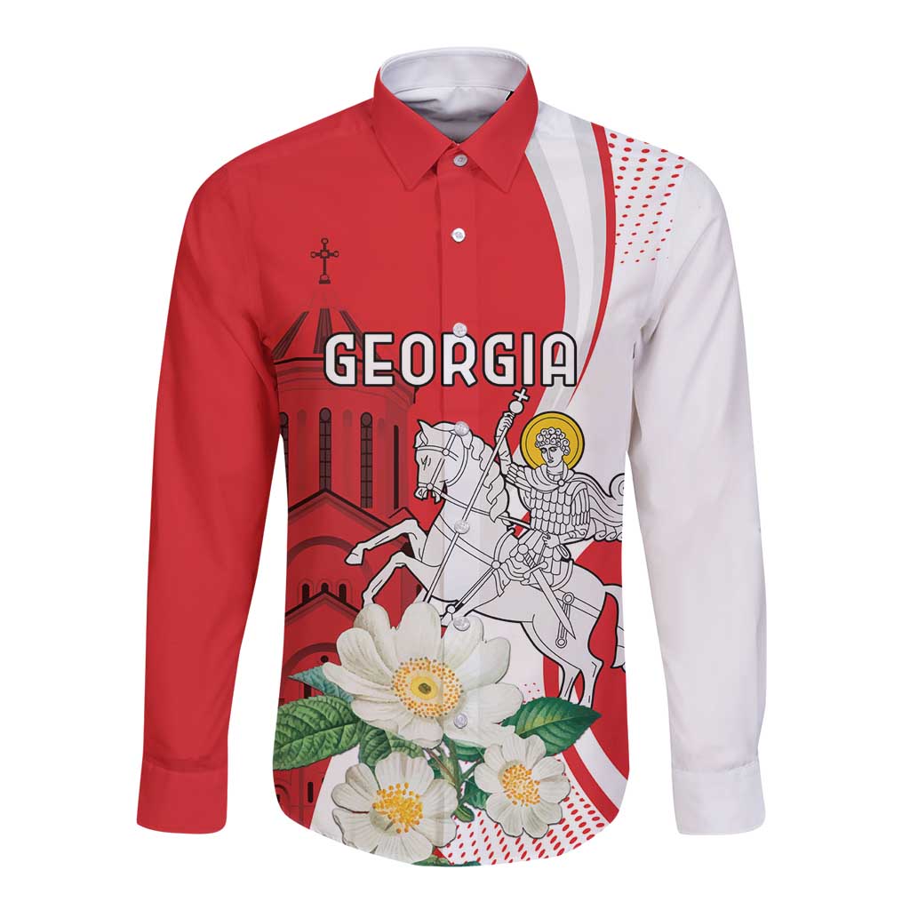 Personalized Georgia Independence Restoration Day Long Sleeve Button Shirt Dzala Ertobashia Rosa Laevigata