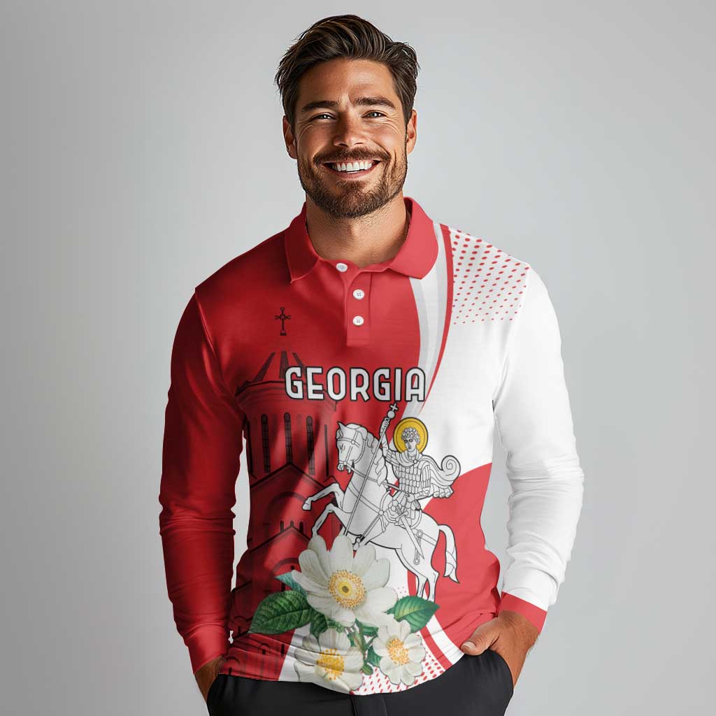 Personalized Georgia Independence Restoration Day Long Sleeve Polo Shirt Dzala Ertobashia Rosa Laevigata