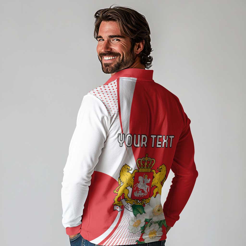 Personalized Georgia Independence Restoration Day Long Sleeve Polo Shirt Dzala Ertobashia Rosa Laevigata