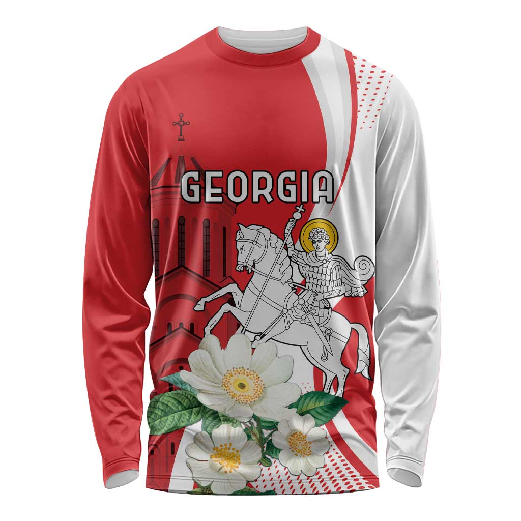 Personalized Georgia Independence Restoration Day Long Sleeve Shirt Dzala Ertobashia Rosa Laevigata
