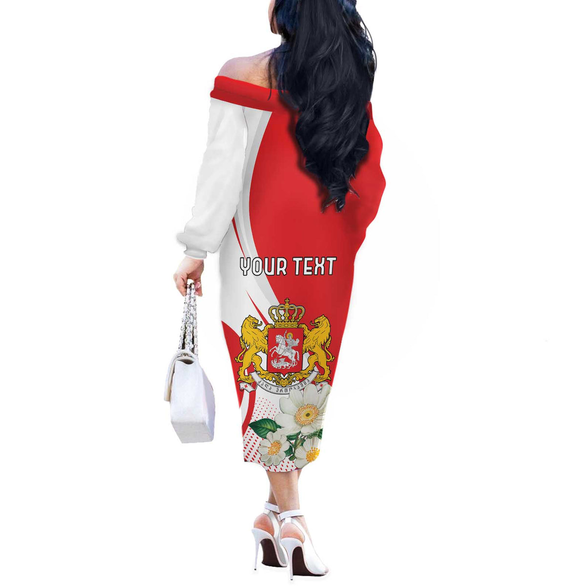 Personalized Georgia Independence Restoration Day Off The Shoulder Long Sleeve Dress Dzala Ertobashia Rosa Laevigata