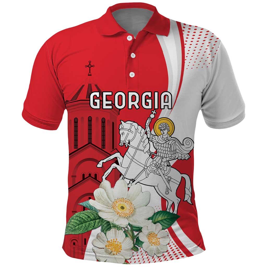 Personalized Georgia Independence Restoration Day Polo Shirt Dzala Ertobashia Rosa Laevigata