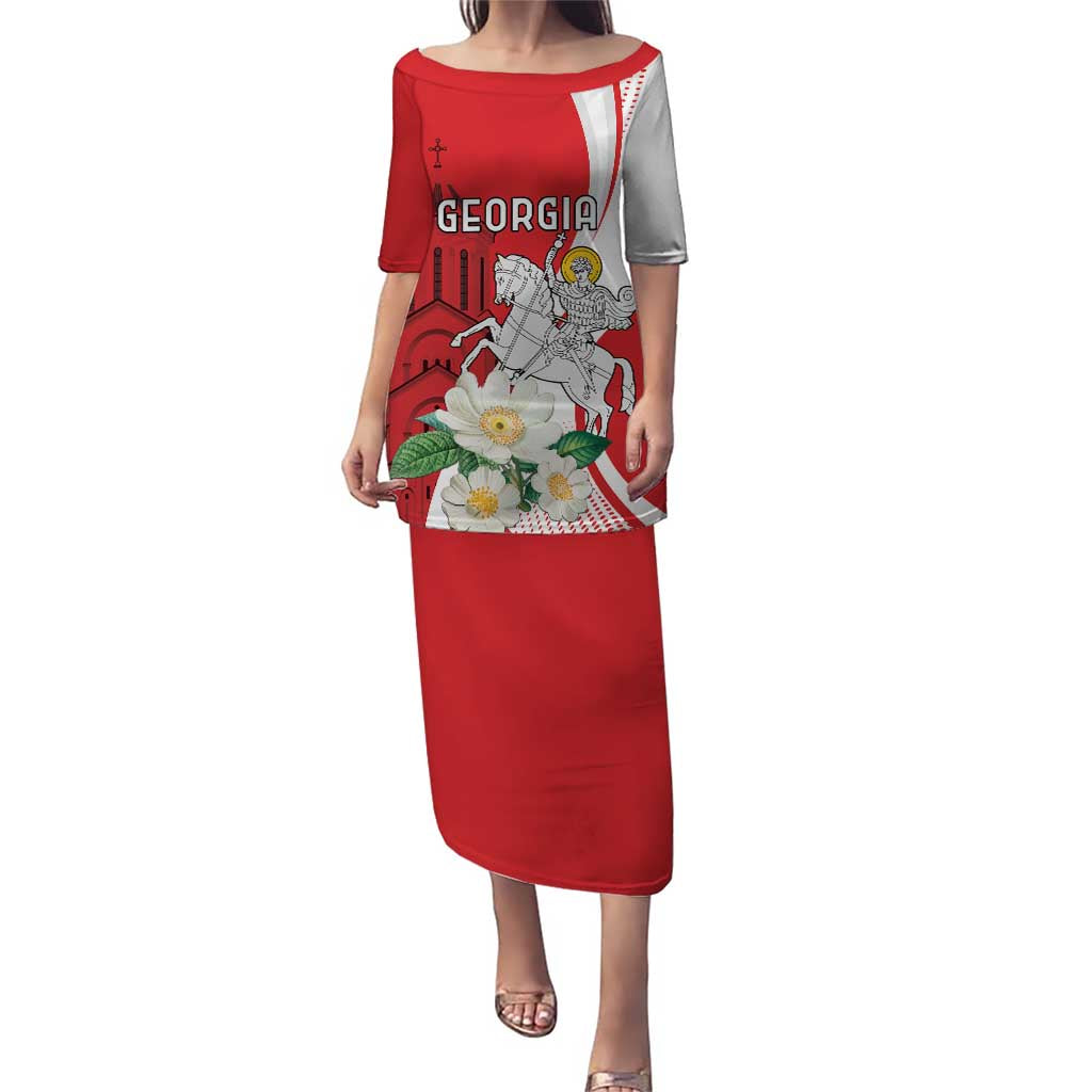 Personalized Georgia Independence Restoration Day Puletasi Dzala Ertobashia Rosa Laevigata