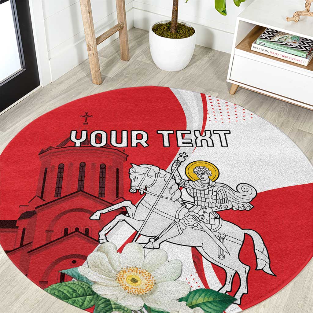 Personalized Georgia Independence Restoration Day Round Carpet Dzala Ertobashia Rosa Laevigata