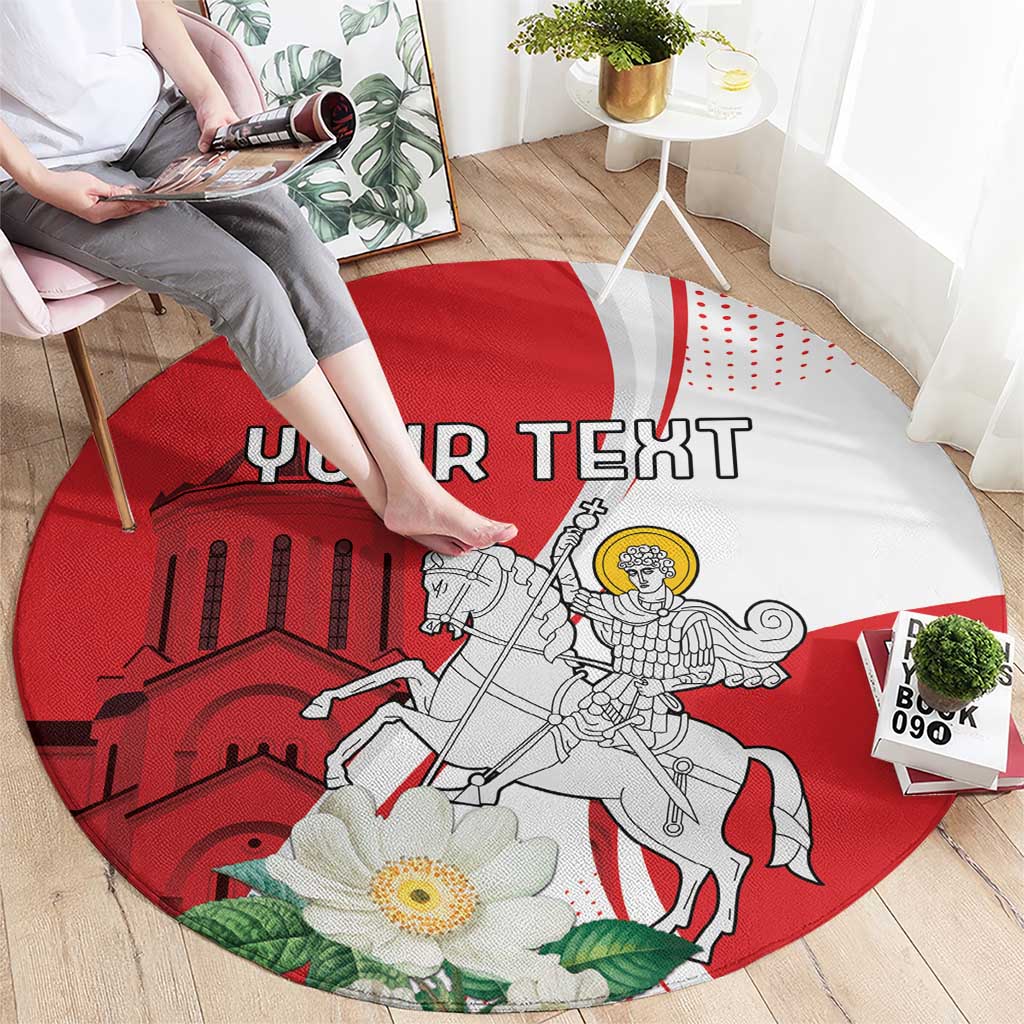 Personalized Georgia Independence Restoration Day Round Carpet Dzala Ertobashia Rosa Laevigata