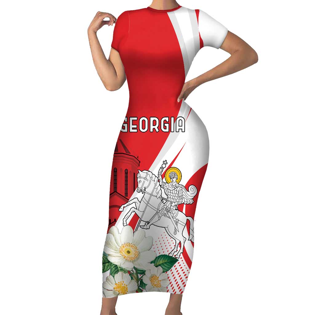 Personalized Georgia Independence Restoration Day Short Sleeve Bodycon Dress Dzala Ertobashia Rosa Laevigata