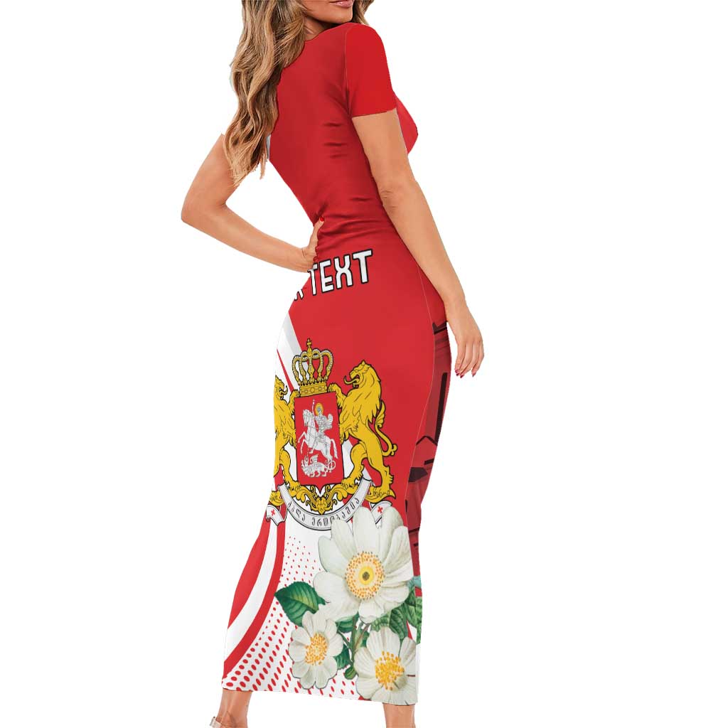 Personalized Georgia Independence Restoration Day Short Sleeve Bodycon Dress Dzala Ertobashia Rosa Laevigata