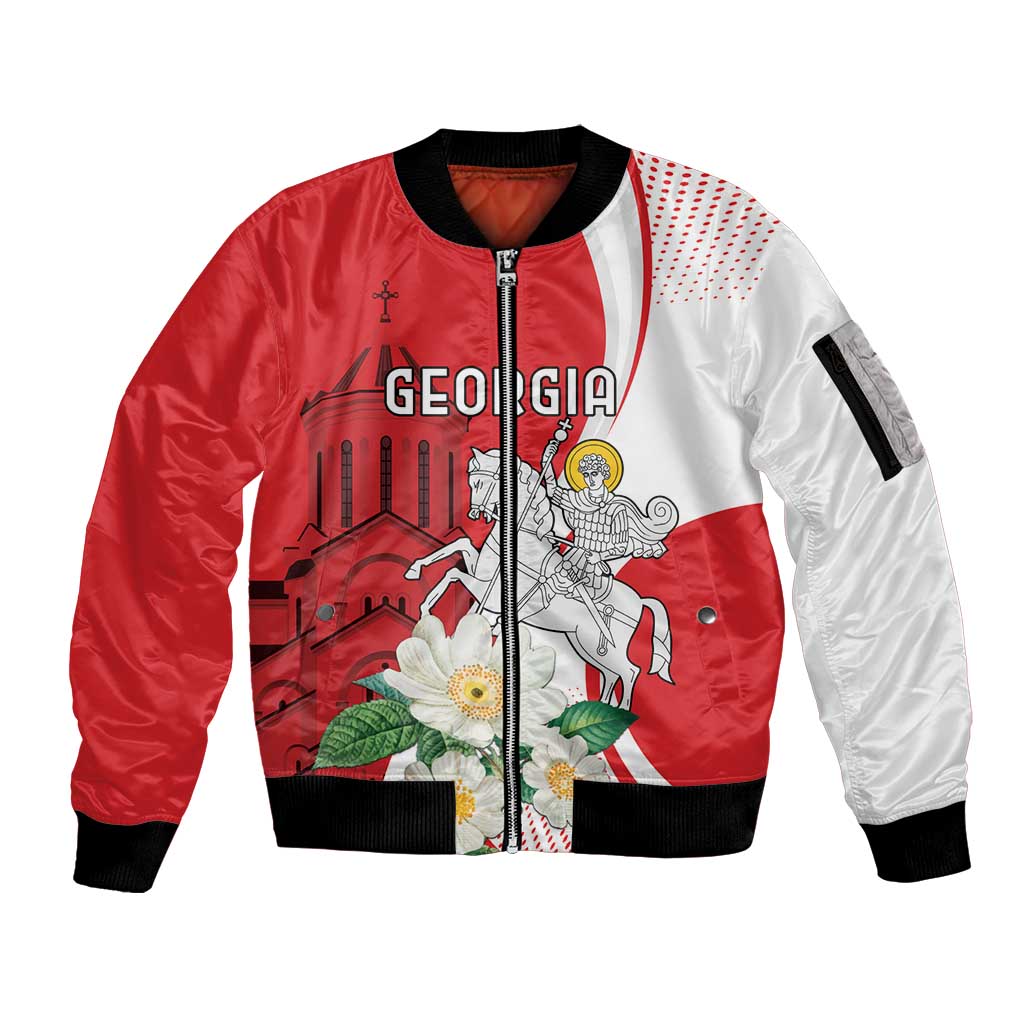 Personalized Georgia Independence Restoration Day Sleeve Zip Bomber Jacket Dzala Ertobashia Rosa Laevigata