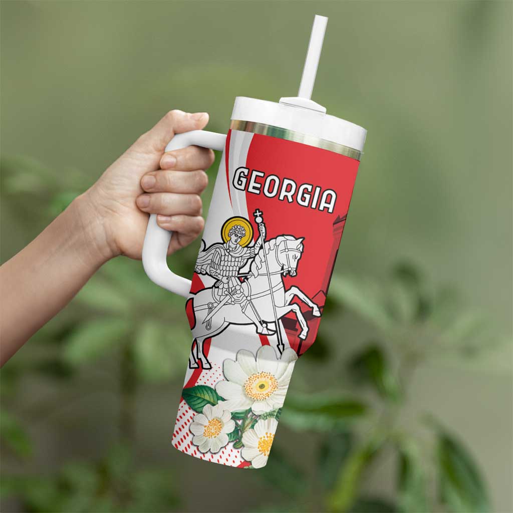 Personalized Georgia Independence Restoration Day Tumbler With Handle Dzala Ertobashia Rosa Laevigata