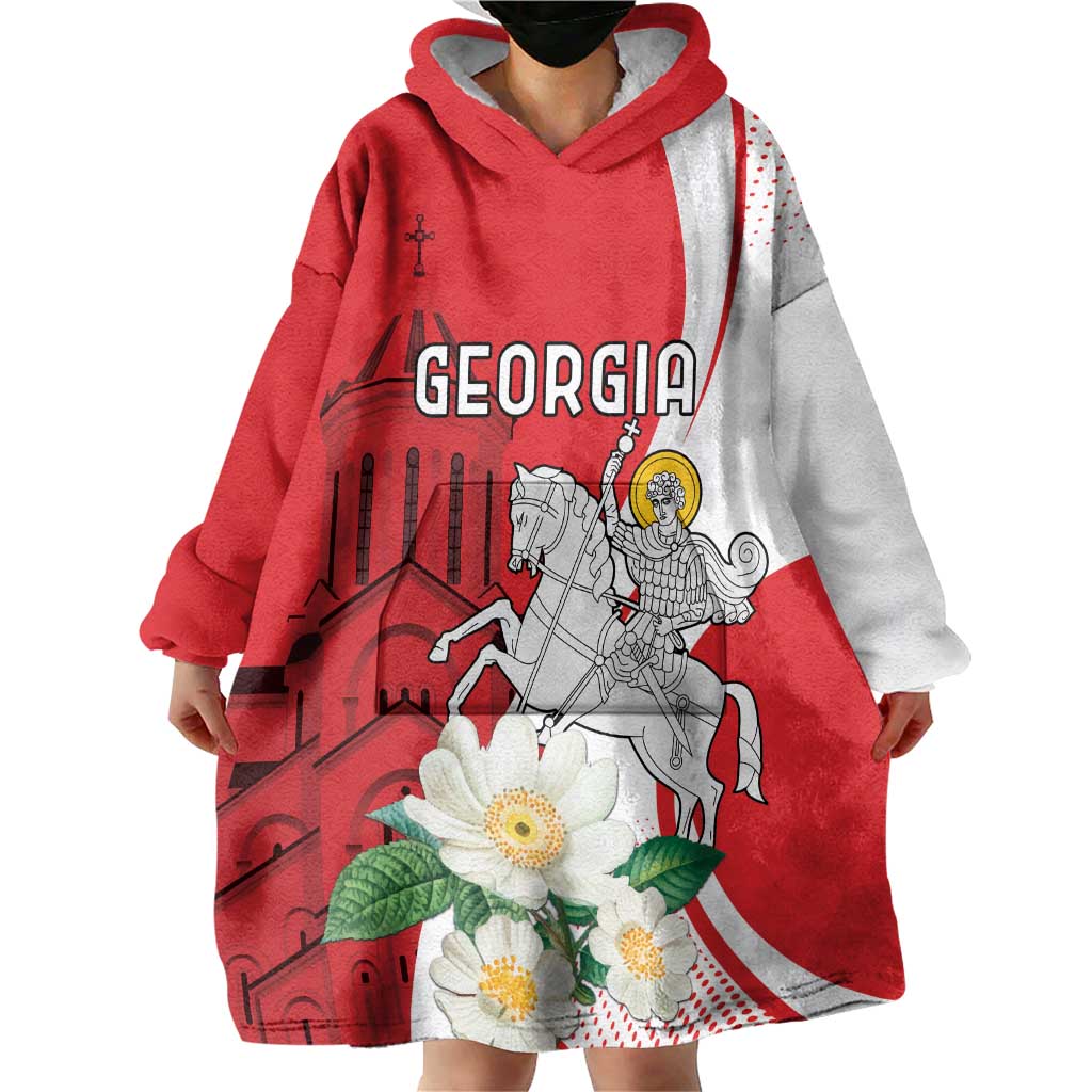 Personalized Georgia Independence Restoration Day Wearable Blanket Hoodie Dzala Ertobashia Rosa Laevigata