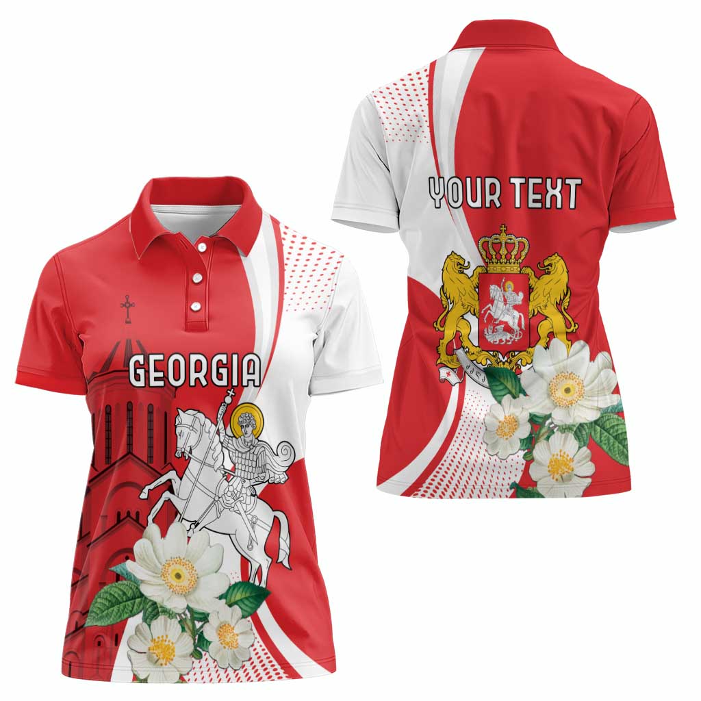 Personalized Georgia Independence Restoration Day Women Polo Shirt Dzala Ertobashia Rosa Laevigata