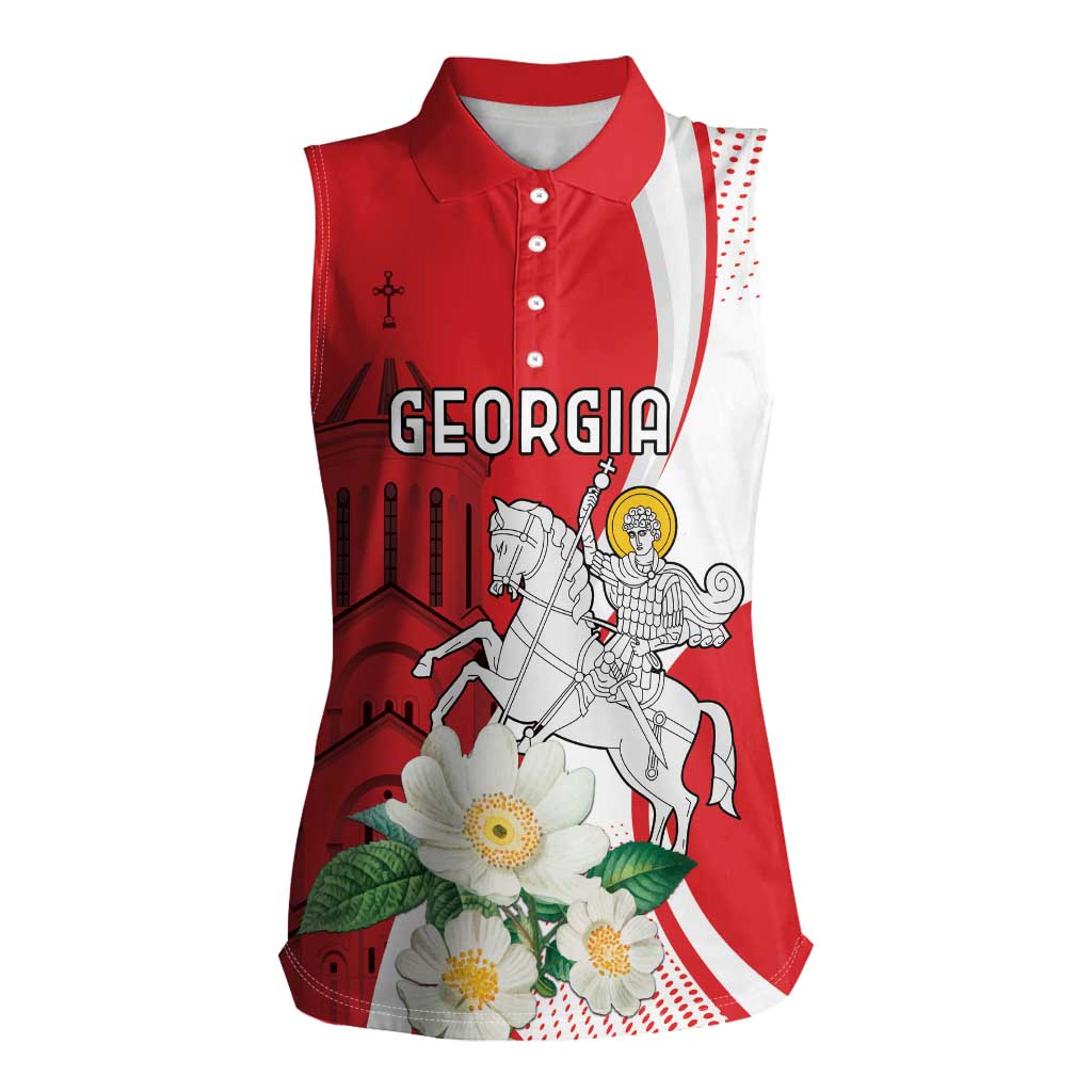 Personalized Georgia Independence Restoration Day Women Sleeveless Polo Shirt Dzala Ertobashia Rosa Laevigata