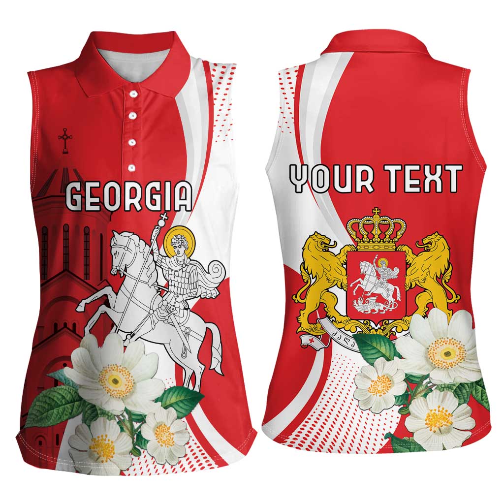Personalized Georgia Independence Restoration Day Women Sleeveless Polo Shirt Dzala Ertobashia Rosa Laevigata