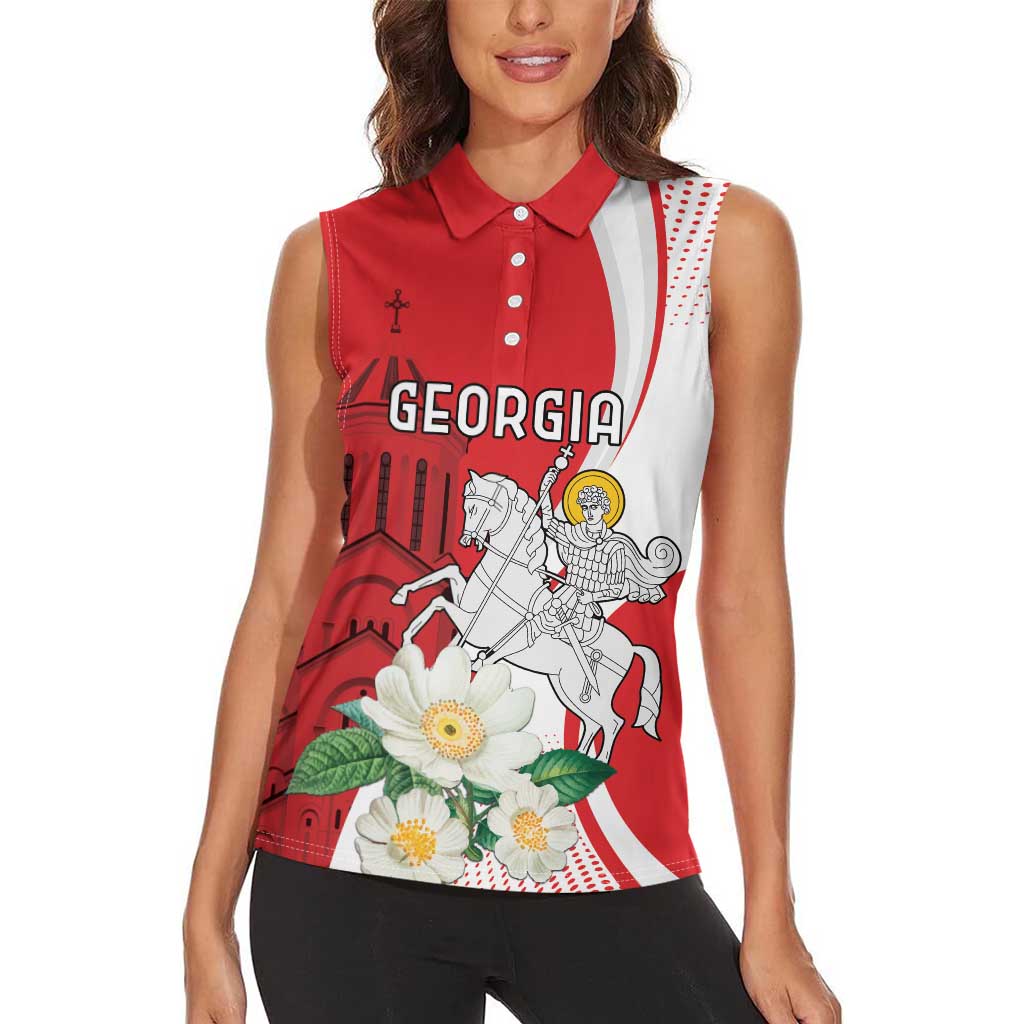 Personalized Georgia Independence Restoration Day Women Sleeveless Polo Shirt Dzala Ertobashia Rosa Laevigata