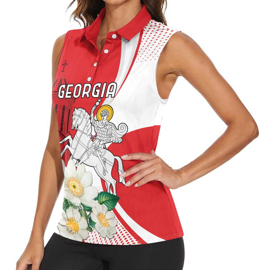 Personalized Georgia Independence Restoration Day Women Sleeveless Polo Shirt Dzala Ertobashia Rosa Laevigata