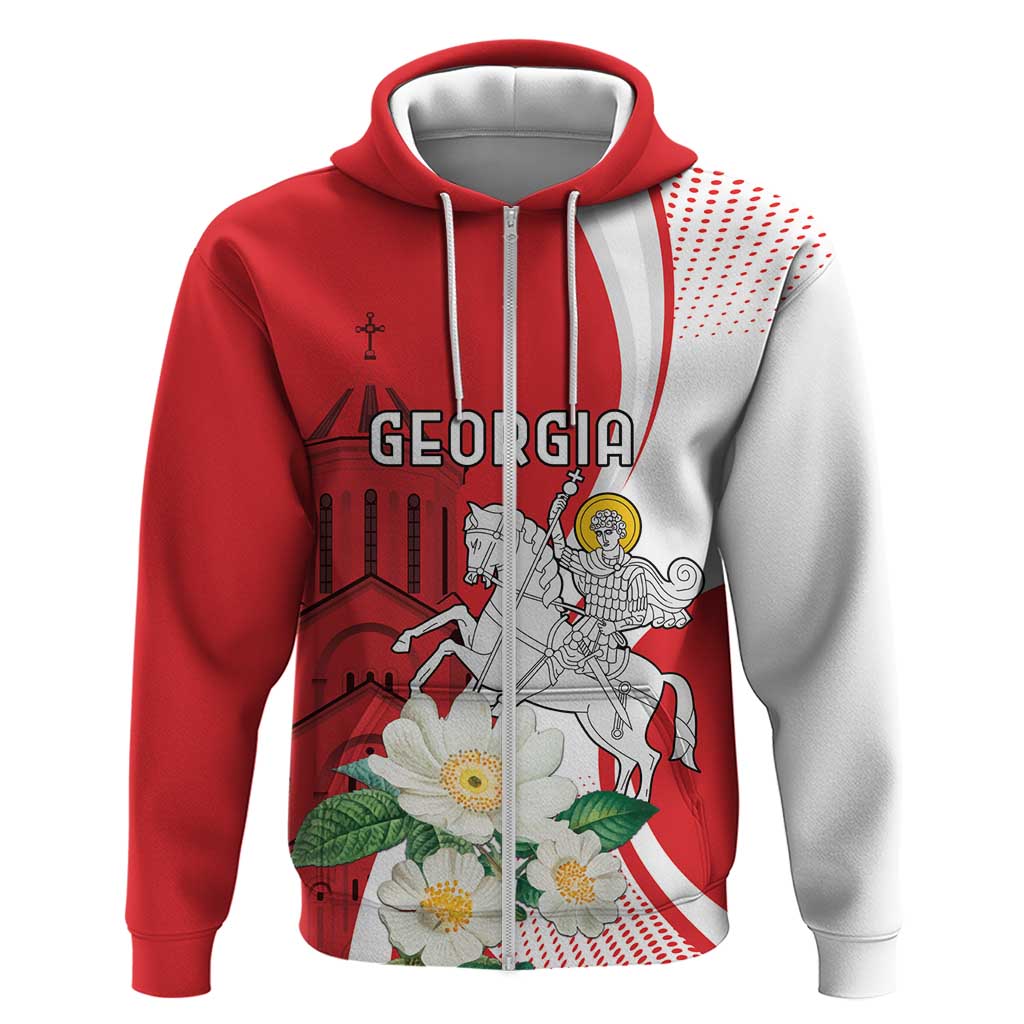 Personalized Georgia Independence Restoration Day Zip Hoodie Dzala Ertobashia Rosa Laevigata