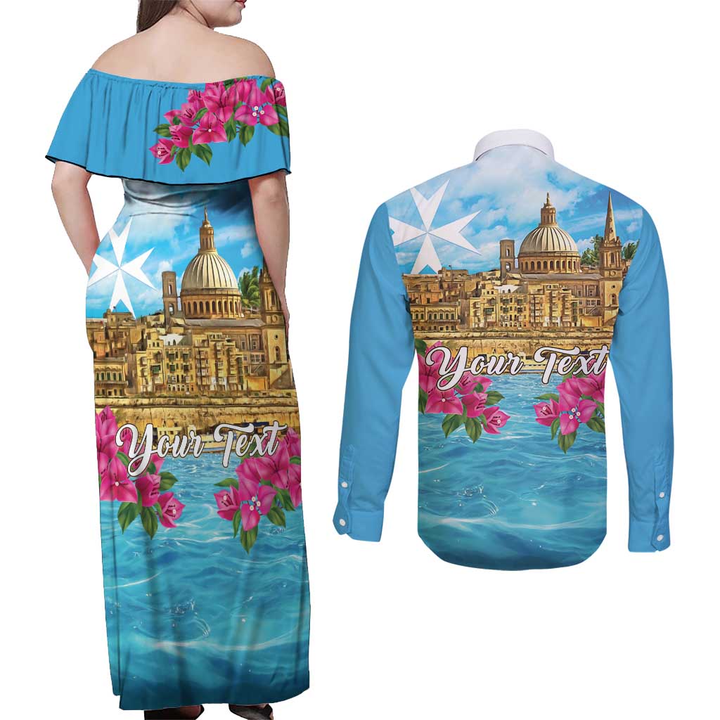 Personalized Malta Couples Matching Off Shoulder Maxi Dress and Long Sleeve Button Shirt Valletta Capital Maltese Cross