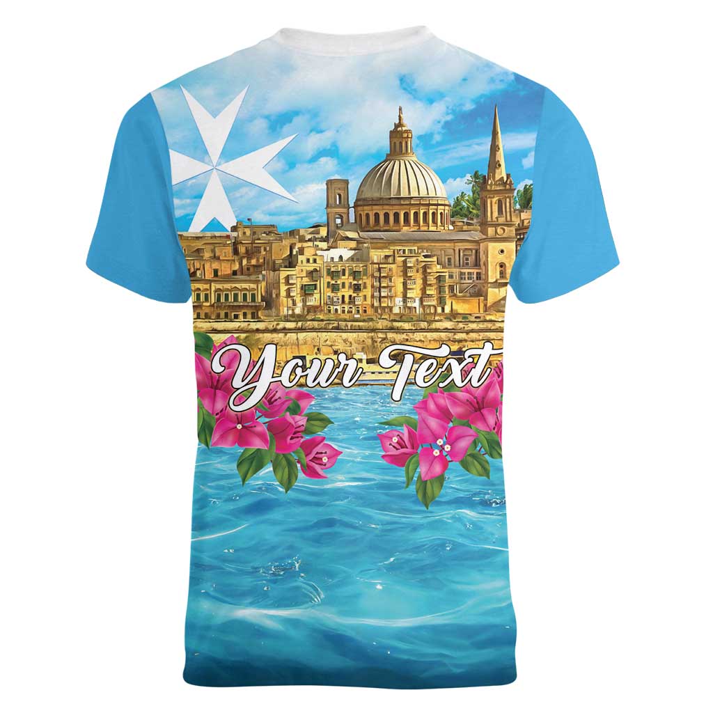Personalized Malta Women V-Neck T-Shirt Valletta Capital Maltese Cross