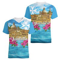 Personalized Malta Women V-Neck T-Shirt Valletta Capital Maltese Cross