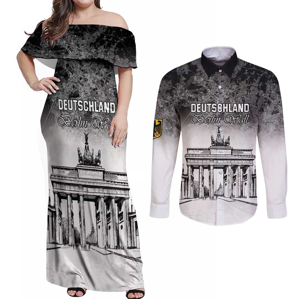 Personalized Germany Berlin Wall Couples Matching Off Shoulder Maxi Dress and Long Sleeve Button Shirt Tag der Deutschen Einheit