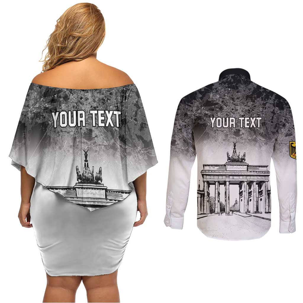 Personalized Germany Berlin Wall Couples Matching Off Shoulder Short Dress and Long Sleeve Button Shirt Tag der Deutschen Einheit