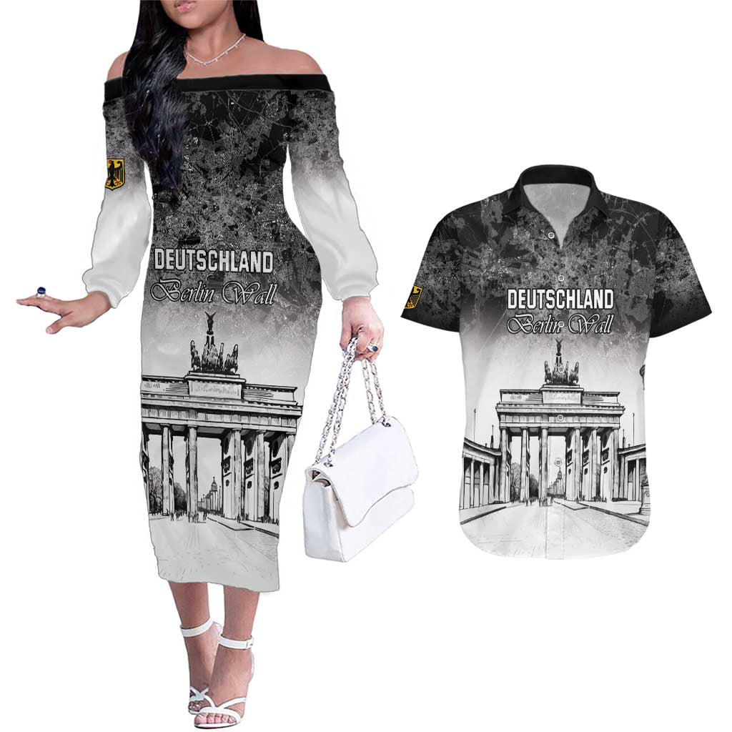 Personalized Germany Berlin Wall Couples Matching Off The Shoulder Long Sleeve Dress and Hawaiian Shirt Tag der Deutschen Einheit