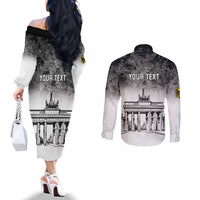 Personalized Germany Berlin Wall Couples Matching Off The Shoulder Long Sleeve Dress and Long Sleeve Button Shirt Tag der Deutschen Einheit