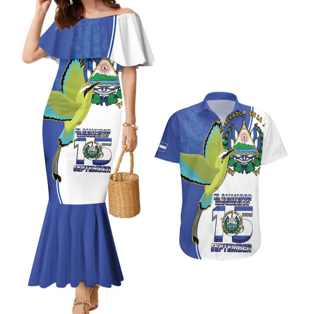 El Salvador Independence Day Couples Matching Mermaid Dress and Hawaiian Shirt Dios Union Libertad - Wonder Print Shop