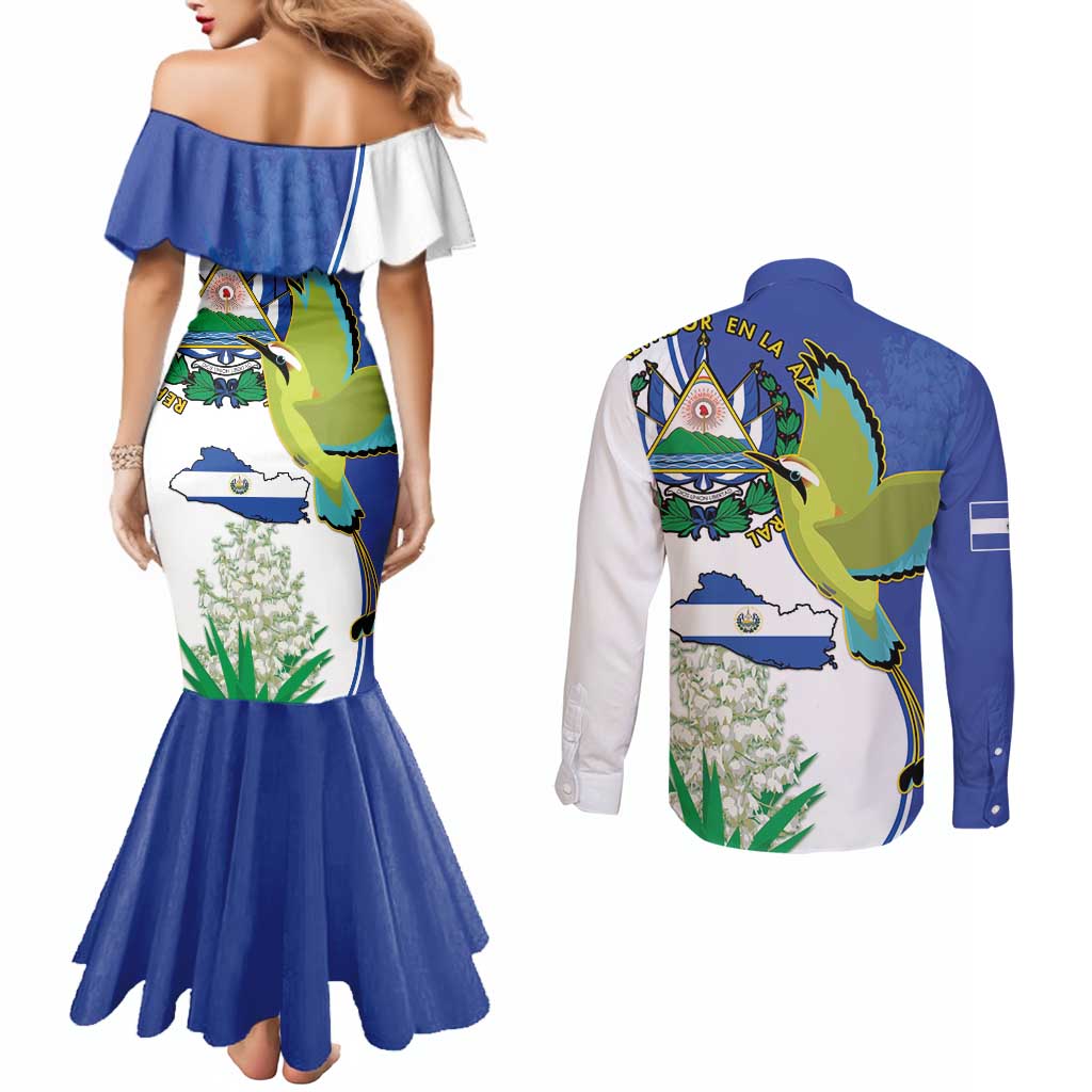 El Salvador Independence Day Couples Matching Mermaid Dress and Long Sleeve Button Shirt Dios Union Libertad - Wonder Print Shop