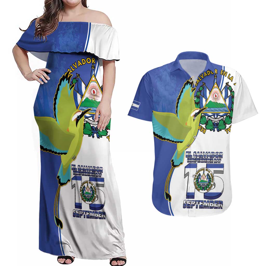 El Salvador Independence Day Couples Matching Off Shoulder Maxi Dress and Hawaiian Shirt Dios Union Libertad - Wonder Print Shop