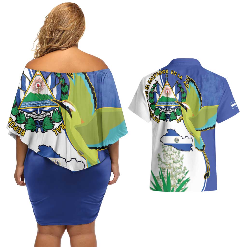 El Salvador Independence Day Couples Matching Off Shoulder Short Dress and Hawaiian Shirt Dios Union Libertad - Wonder Print Shop