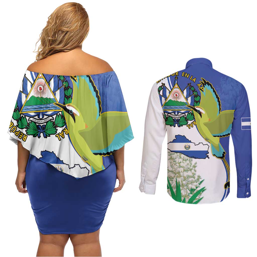 El Salvador Independence Day Couples Matching Off Shoulder Short Dress and Long Sleeve Button Shirt Dios Union Libertad - Wonder Print Shop