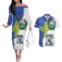 El Salvador Independence Day Couples Matching Off The Shoulder Long Sleeve Dress and Hawaiian Shirt Dios Union Libertad - Wonder Print Shop