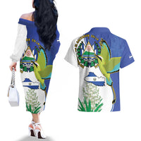 El Salvador Independence Day Couples Matching Off The Shoulder Long Sleeve Dress and Hawaiian Shirt Dios Union Libertad - Wonder Print Shop