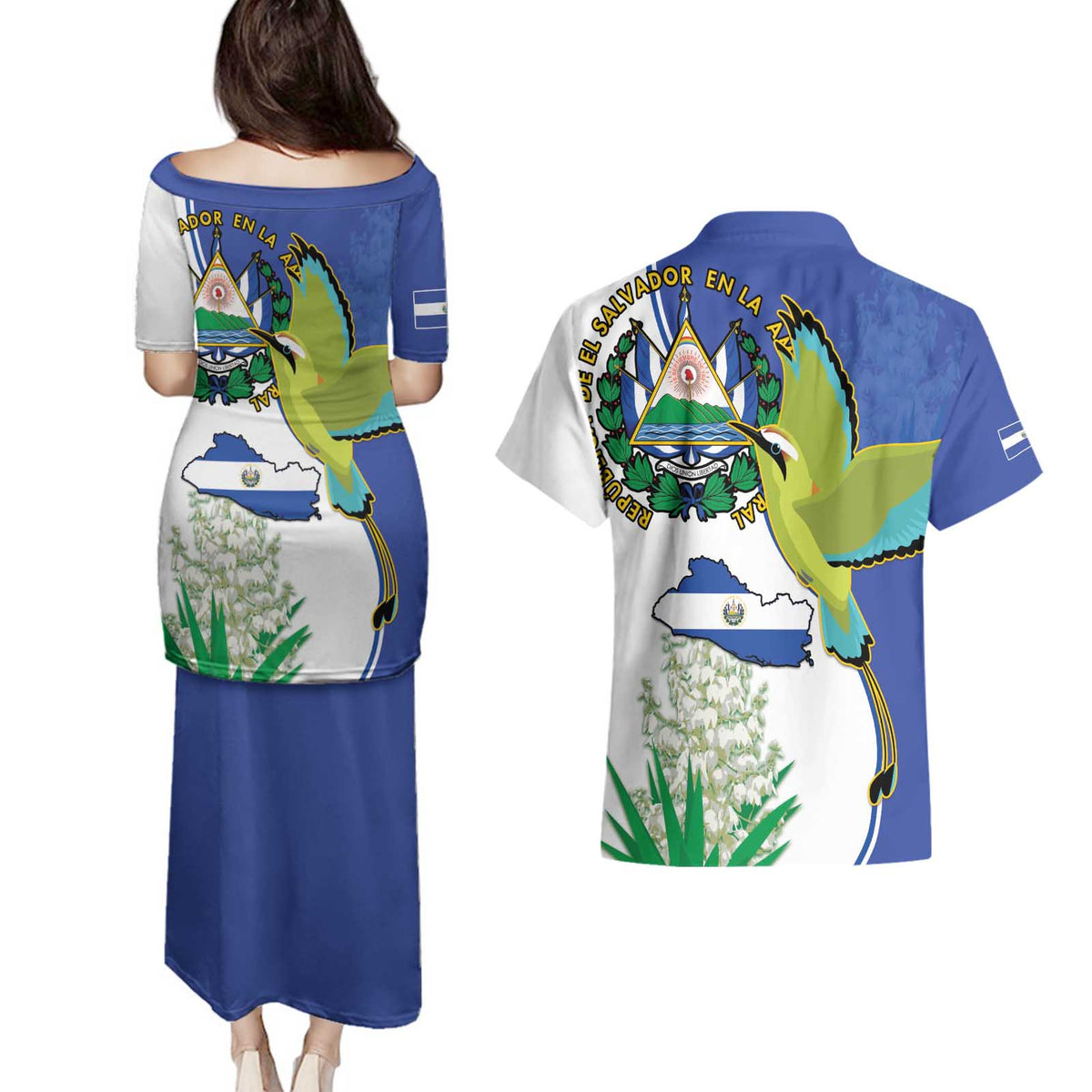 El Salvador Independence Day Couples Matching Puletasi and Hawaiian Shirt Dios Union Libertad - Wonder Print Shop