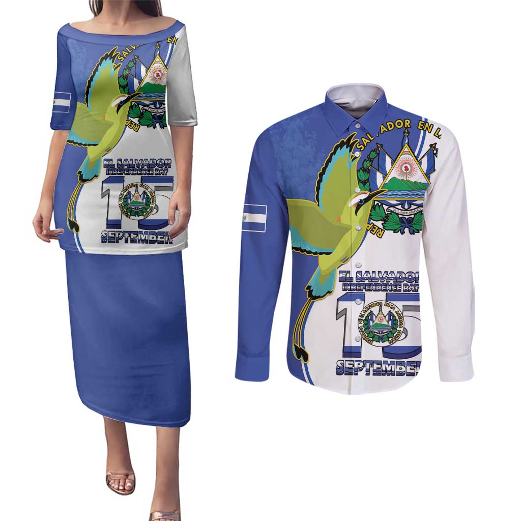 El Salvador Independence Day Couples Matching Puletasi and Long Sleeve Button Shirt Dios Union Libertad - Wonder Print Shop