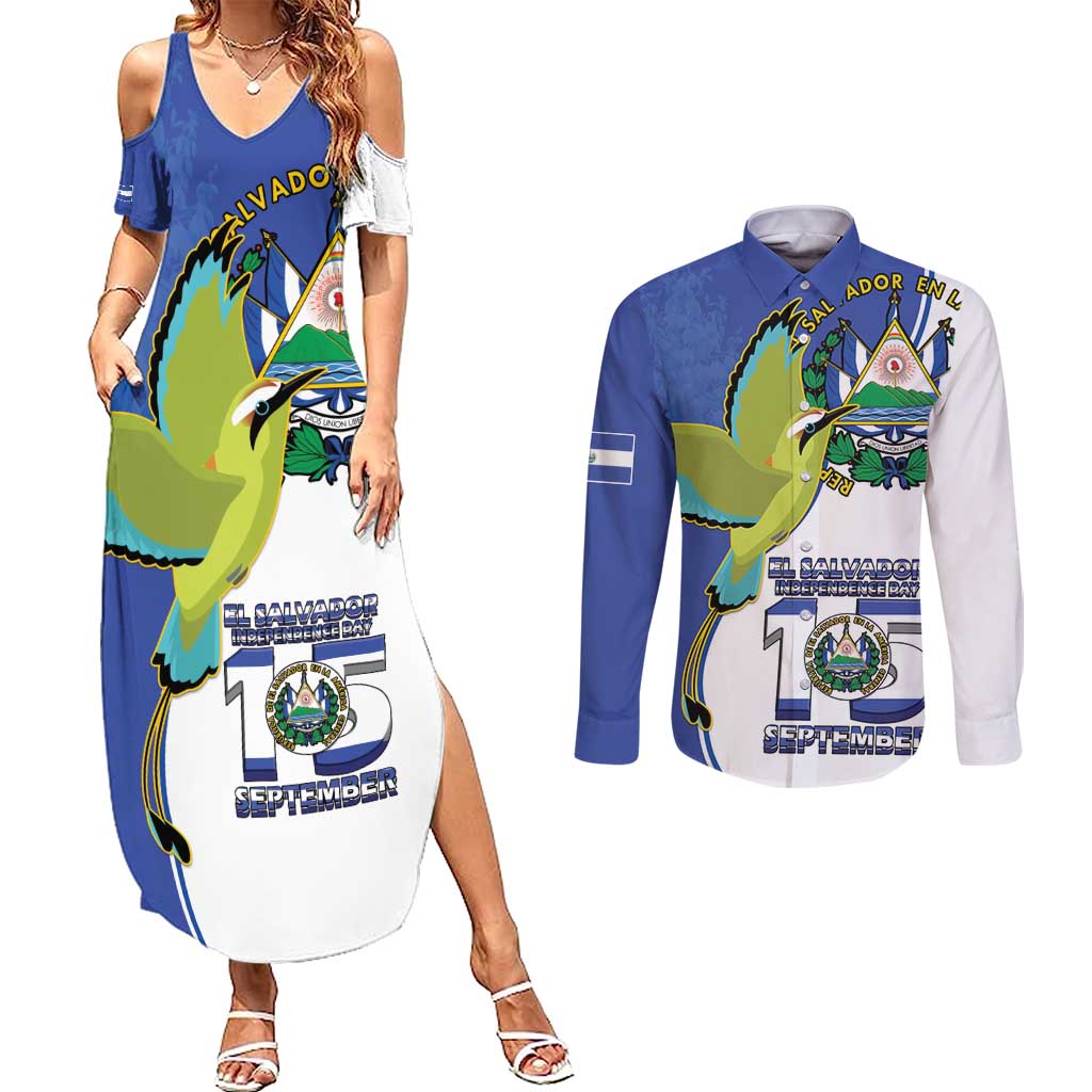 El Salvador Independence Day Couples Matching Summer Maxi Dress and Long Sleeve Button Shirt Dios Union Libertad - Wonder Print Shop