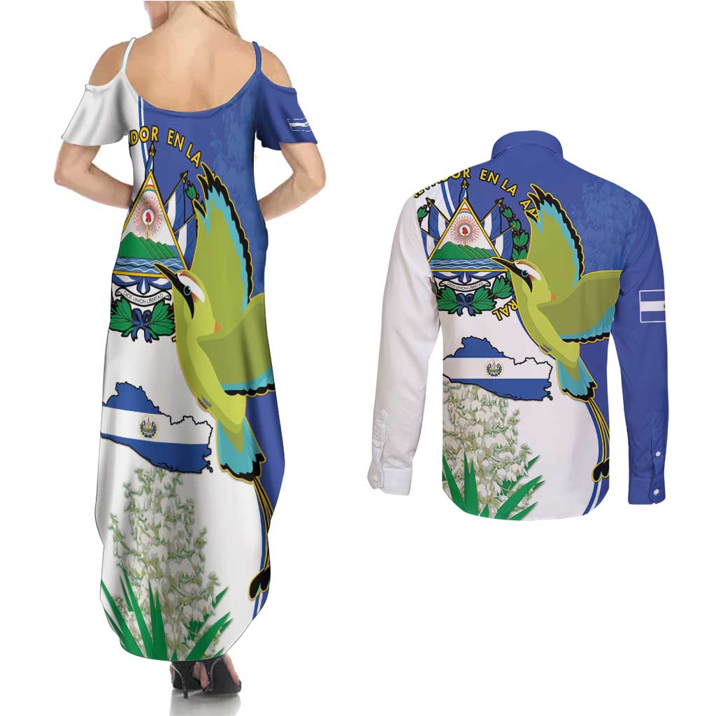 El Salvador Independence Day Couples Matching Summer Maxi Dress and Long Sleeve Button Shirt Dios Union Libertad - Wonder Print Shop