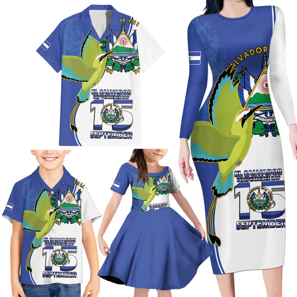 El Salvador Independence Day Family Matching Long Sleeve Bodycon Dress and Hawaiian Shirt Dios Union Libertad - Wonder Print Shop