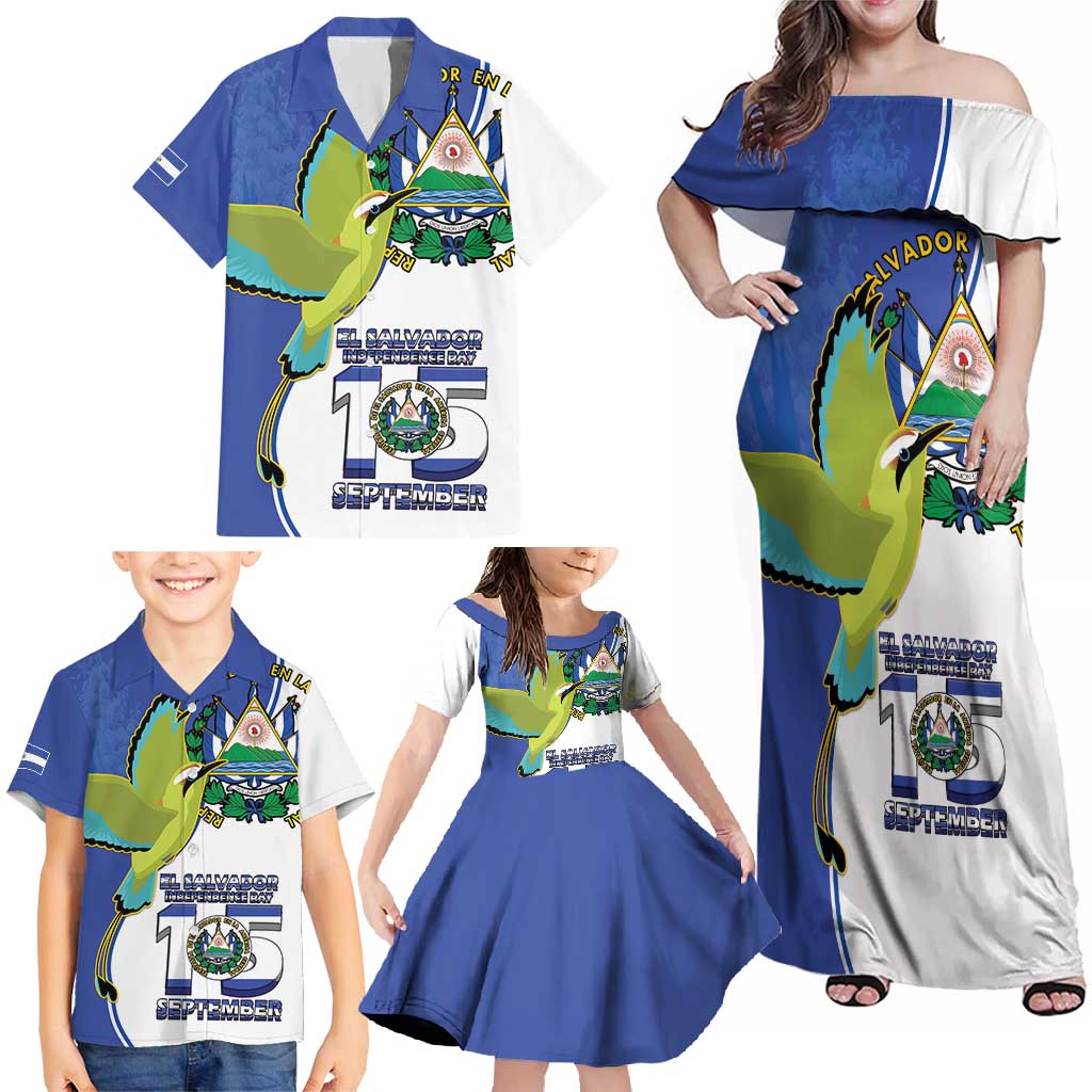 El Salvador Independence Day Family Matching Off Shoulder Maxi Dress and Hawaiian Shirt Dios Union Libertad - Wonder Print Shop
