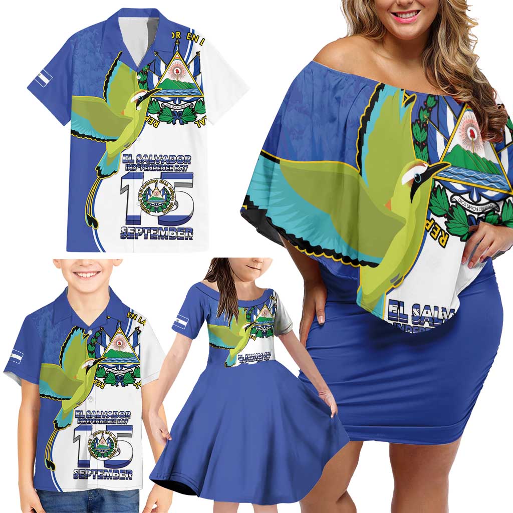 El Salvador Independence Day Family Matching Off Shoulder Short Dress and Hawaiian Shirt Dios Union Libertad - Wonder Print Shop
