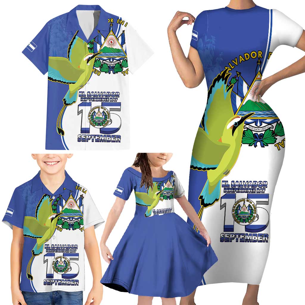 El Salvador Independence Day Family Matching Short Sleeve Bodycon Dress and Hawaiian Shirt Dios Union Libertad - Wonder Print Shop