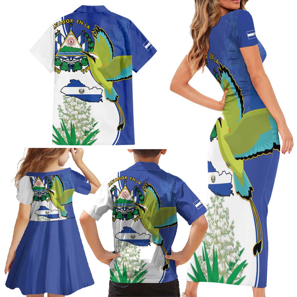 El Salvador Independence Day Family Matching Short Sleeve Bodycon Dress and Hawaiian Shirt Dios Union Libertad - Wonder Print Shop