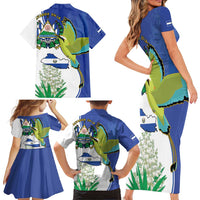 El Salvador Independence Day Family Matching Short Sleeve Bodycon Dress and Hawaiian Shirt Dios Union Libertad - Wonder Print Shop