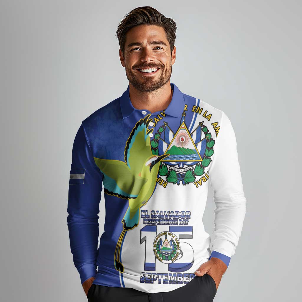 El Salvador Independence Day Long Sleeve Polo Shirt Dios Union Libertad - Wonder Print Shop