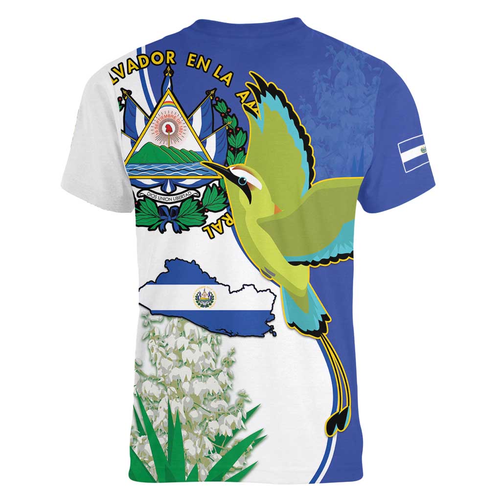 El Salvador Independence Day Women V-Neck T-Shirt Dios Union Libertad - Wonder Print Shop