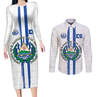 Custom El Salvador Football Couples Matching Long Sleeve Bodycon Dress and Long Sleeve Button Shirt La Selecta Sporty Style - Wonder Print Shop