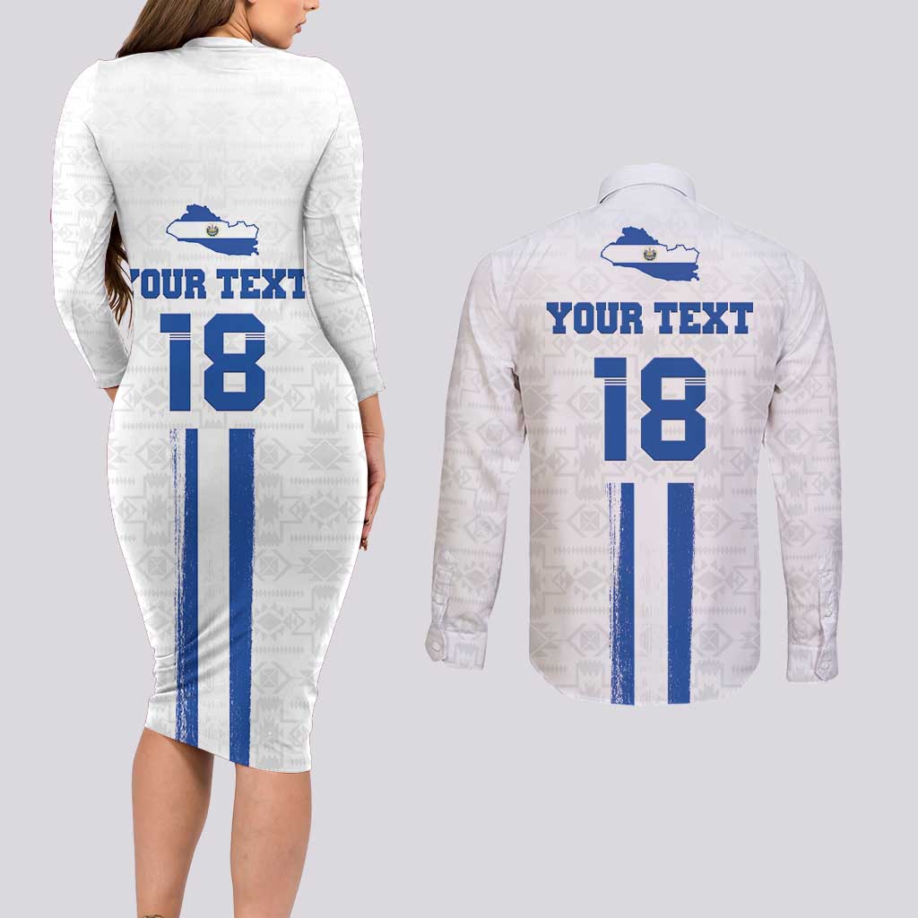 Custom El Salvador Football Couples Matching Long Sleeve Bodycon Dress and Long Sleeve Button Shirt La Selecta Sporty Style - Wonder Print Shop