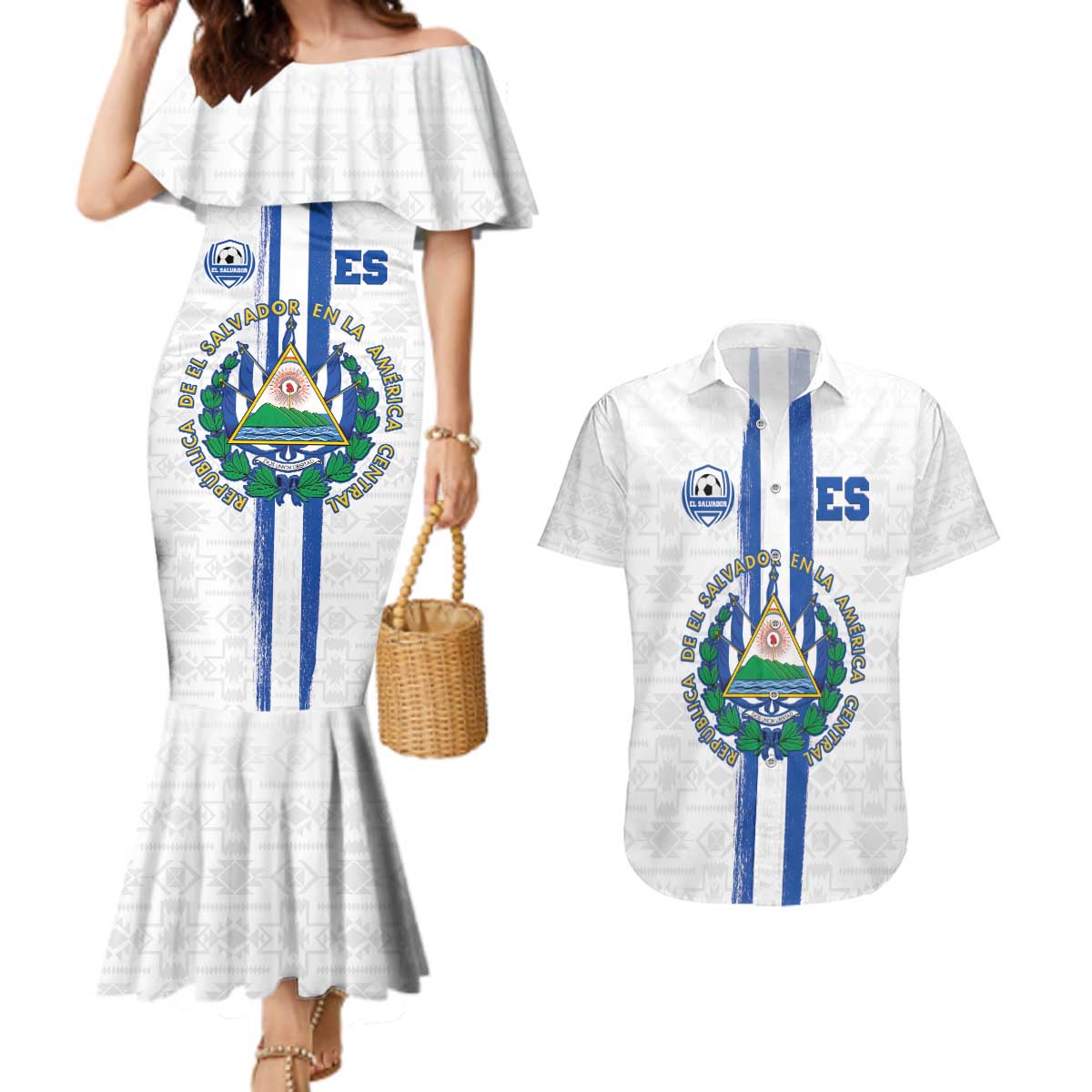 Custom El Salvador Football Couples Matching Mermaid Dress and Hawaiian Shirt La Selecta Sporty Style - Wonder Print Shop